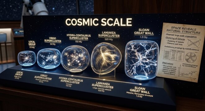 Cosmic Scale Galaxy Clusters Display Showcasing Astronomical Structures