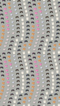 Video game controllers, sofas, nuts, and toilet paper pattern