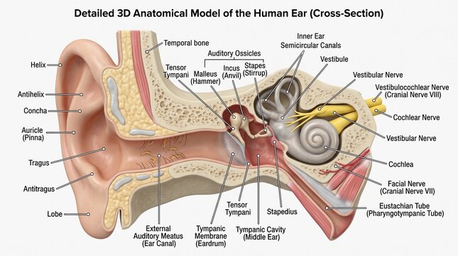 Human Ear Anatomy Cross Section Detailed 3D Medical Model