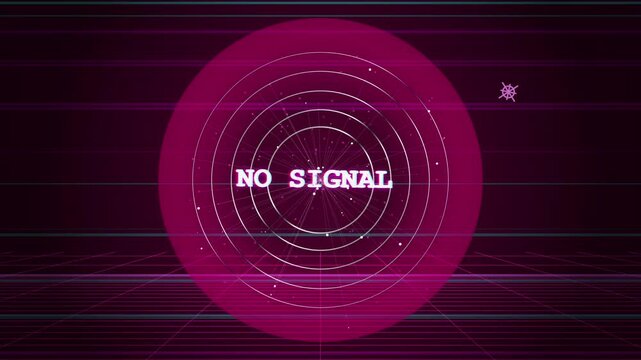Retro synthwave no signal message with digital radar animation
