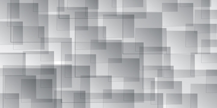 Abstract white and grey geometric squares background texture pattern. Translucent overlapping rectangle tiles vector banner backdrop with copy space