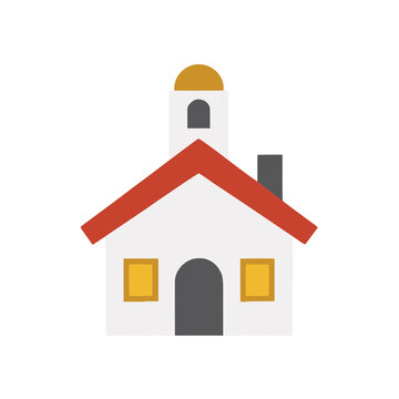 Stylized building illustration with red roof and dome
