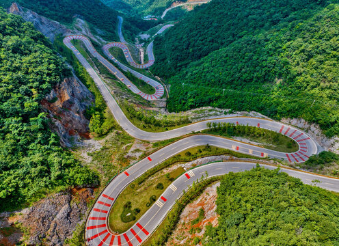 Winding Mountain Road Through Green Valleys, Yichang China