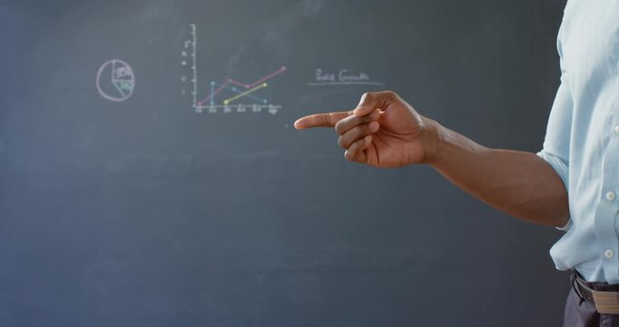 Close up of people talking to the camera, Presenting business growth chart, man explaining data in f