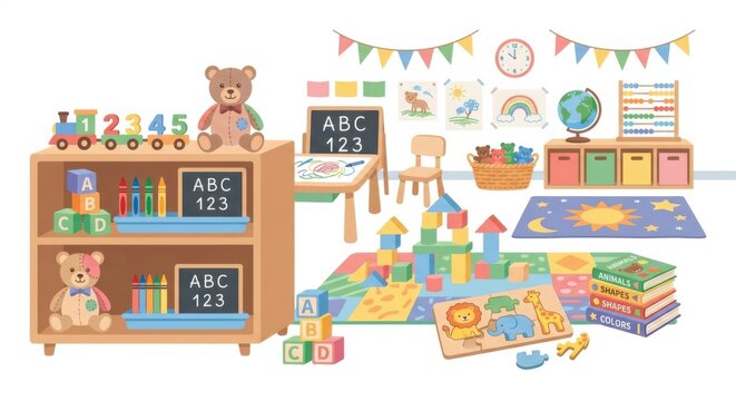 Preschool Classroom with Educational Toys and Learning Activities