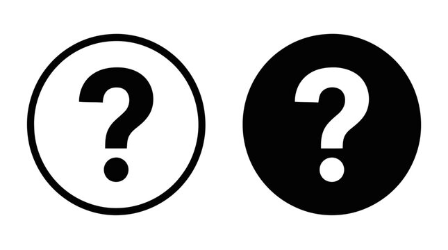 Vector illustration of question mark icon set, black and white circle variations on a transparent background