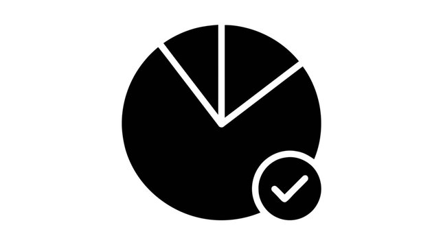 Vector illustration of pie chart icon with check mark symbol on a transparent background