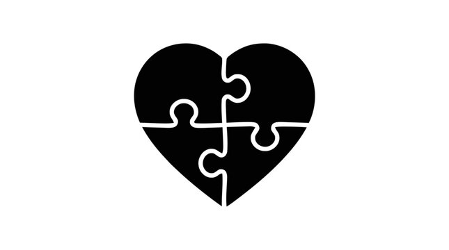 Vector illustration of heart shape made of four puzzle pieces on a transparent background