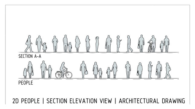 2d people architectural drawing and elevation view scale figures for building section design and cad projects