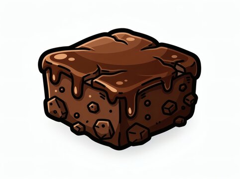 Brownie square displays a rich chocolate glaze dripping over its dense texture in this delicious confectionery treat.
