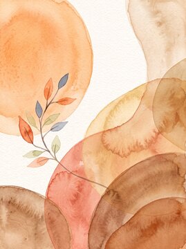 Formen und Zweig Hintergrund orange braun Wasserfarben