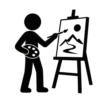 Black silhouette of an artist painting a landscape on canvas with fine art painter life painting silhouette creative landscape painterly expression creativity illustrator hobbyist artistic