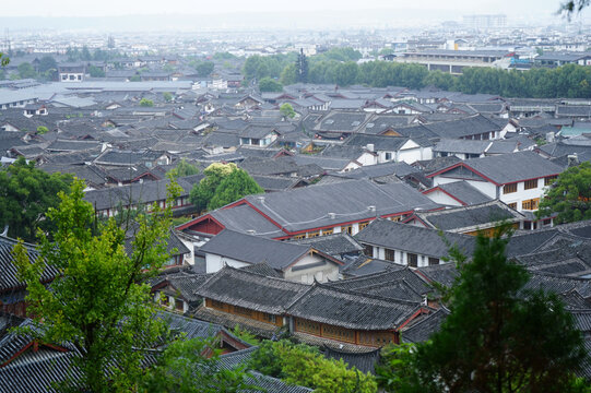 Aerial View of Traditional Chinese Old Town with Tiled Roofs