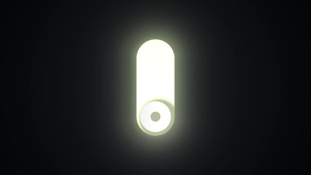 Glowing vertical toggle switch interface element in the 'on' position, illuminating a dark background, representing digital activation, control, and user selection in modern technology applications.