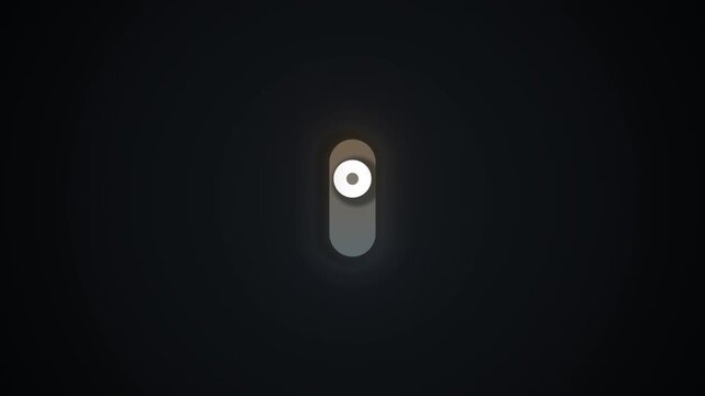 Animated glowing toggle switch UI element transitioning from on to off state, illuminating a dark background, representing digital control, activation, and deactivation. Modern interface design.