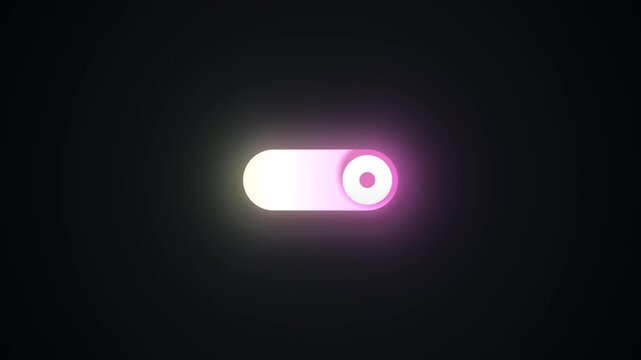 Animated toggle switch turning on and off with a vibrant glowing pink effect on a dark background. Ideal for modern UI UX design elements, app interfaces, and web development projects.