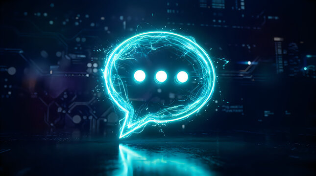Glowing speech bubble with binary code background representing digital communication and technology