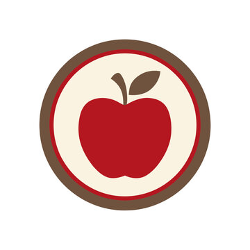 Red apple with leaf in a circle logo