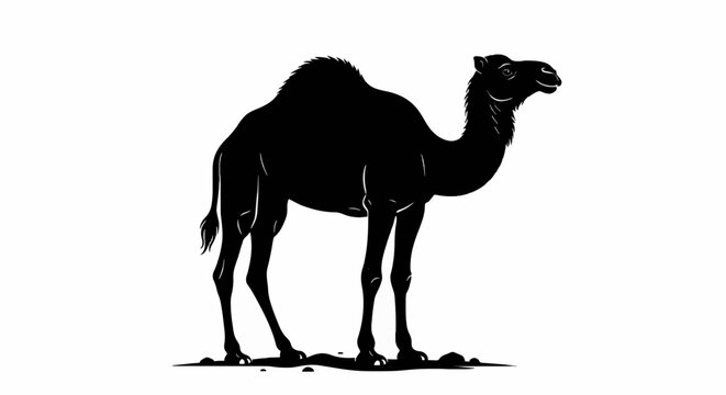 Silhouette of a camel with a hump in a desert theme