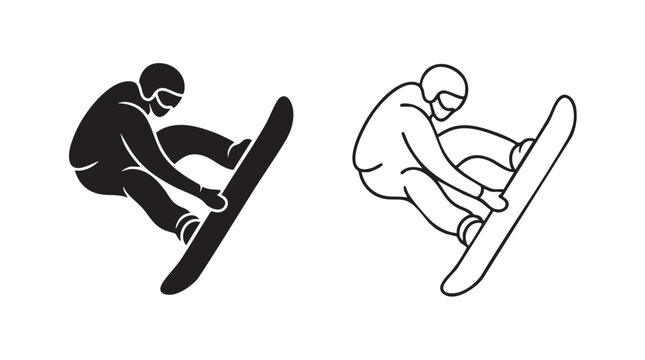 snowboarder jumping vector icon silhouette with line art silhouette silhouette with line art vector icon