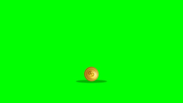 Premium gold dollar coin performing a precise physical bounce with rigorous ground contact, realistic gravity, energy loss, and shadow interaction suitable for professional finance and banking content