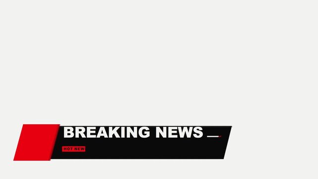 Professional bold broadcast editorial lower-third animation featuring a dynamic diagonal red impact slash, dark base panel, oversized BREAKING NEWS headline, HOT NEWS badge, accent geometry, subtle mi