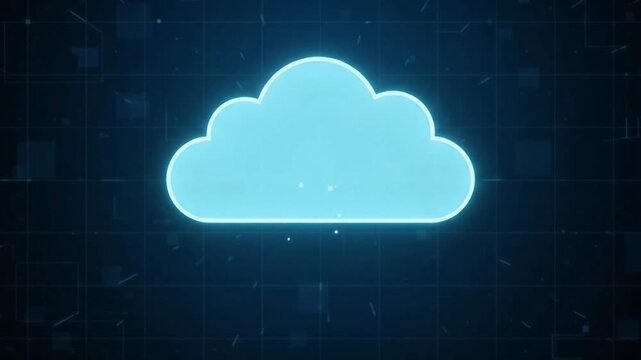 3D glowing cloud computing animation with data transfer particles loop on dark background
