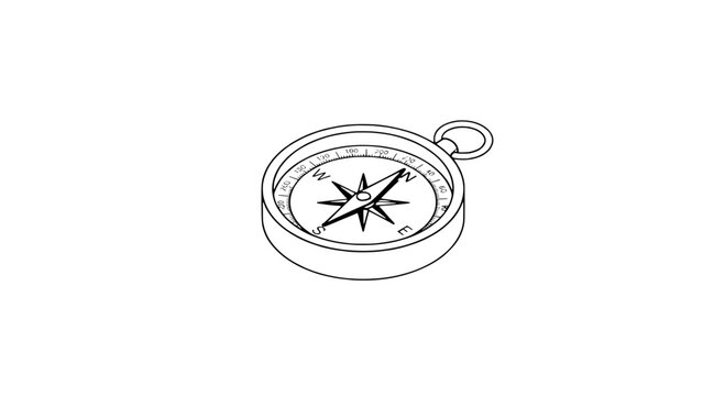 Minimalist Isometric Line Art Floating Classic Compass Icon