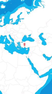 Vertical 3D globe zooming into Antalya city location pin concept
