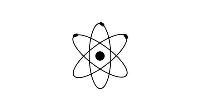 Atomic Science Icon Animation with Orbiting Electrons and Nuclear Symbol on White Background Blue atomic model animation.