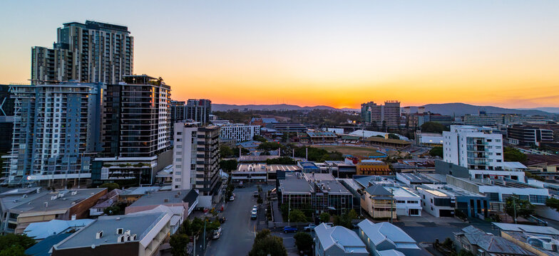 Bowen Hills Brisbane Skyline at Sunset, Queensland Australia