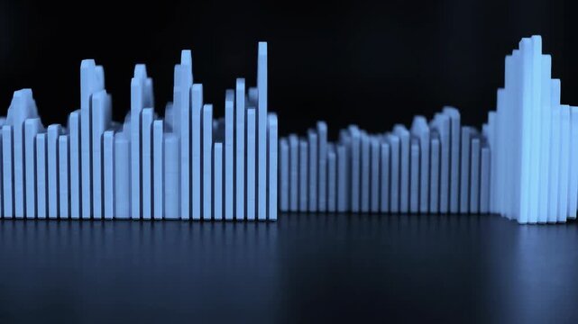 Blue 3D bar chart animation, digital financial data visualization loop, abstract business statistics graph on black background 4K Video