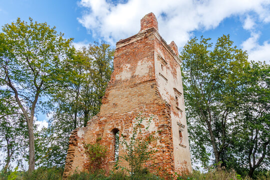 Historic brick ruins of the Bishops Palace in Brok town, Masovian Voivodeship of Poland