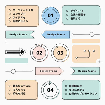 Design Frames Infographic Sheet with Circular Elements and Arrows, Illustrating a Modern Concept for Business and Data