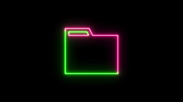 Neon folder icon with vibrant pink and green glowing light lines on a dark background