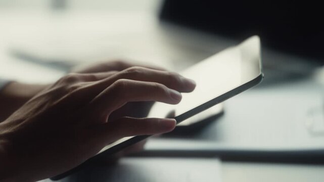 Accountant assessing office numbers for accurate valuation on tablet