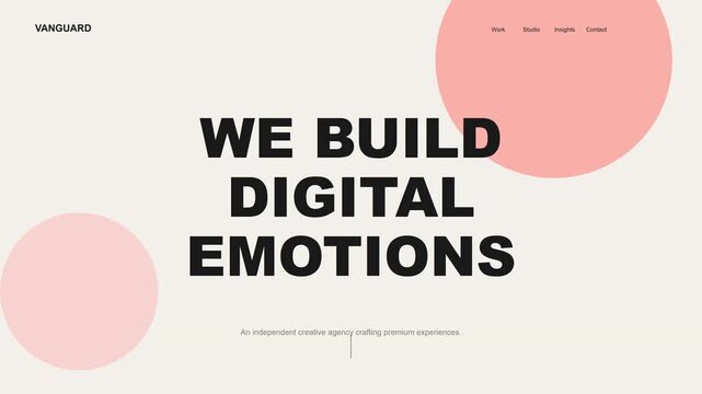 Modern digital agency team presenting branding slogan on clean minimalist website layout with pink accents