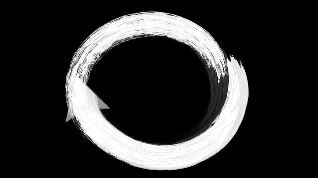 Zen enso circle painted with white brush strokes, Japanese calligraphy ink circle on black background, minimalist spiritual symbol 4K Video