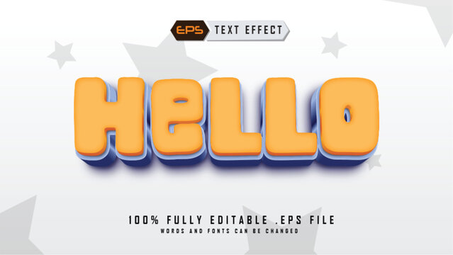 Hello 3D Bold Text Effect EPS Vector with Orange and Blue Style