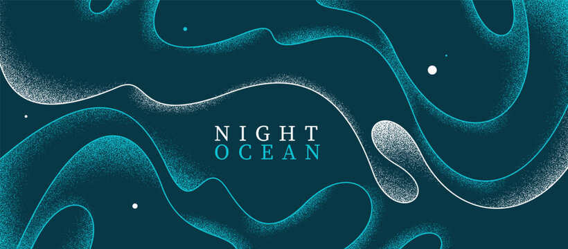 Seashore in the night abstract linear vector background, dark ocean water and sand on waves calming and relaxing abstract art, curvy lines and textures minimal graphics.