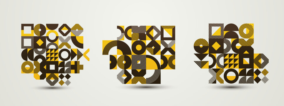 Abstract Bauhaus graphic design set, vector abstract background modern geometric pattern, geometry motif of art wallpapers, tiles compositions collection.