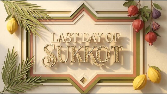 Last Day of Sukkot Elegant 3D Typography with Layered Geometric Background