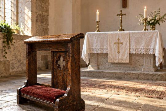 Chapel with Prayer Kneeler and Altar for a Church Wedding Anniversary Ceremony