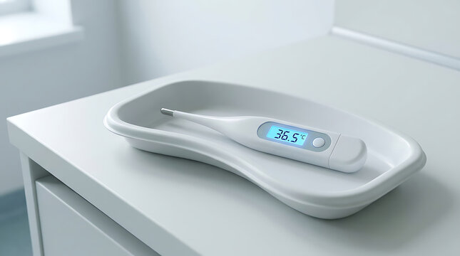 Medical thermometer displaying a normal body temperature of 36