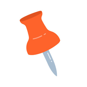 Vector illustration of an orange push pin. Flat isolated thumbtack icon for office, school and stationery design.