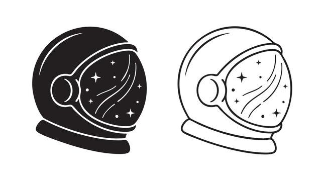 spacesuit helmets silhouette with line art vector icon design