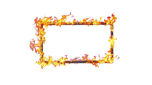 Rectangular fiery border frame with burning flames isolated on white background