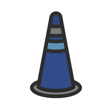 Blue traffic cone with reflective stripes