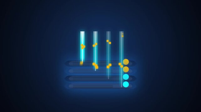 Abstract Cloud Computing Data Transfer Animation From Server Stack To Digital Cloud Storage With Glowing Lines