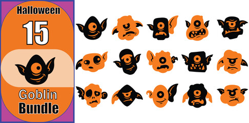 Obraz premium Set of fifteen hand drawn cute halloween bat character icons in orange and black isolated on white
